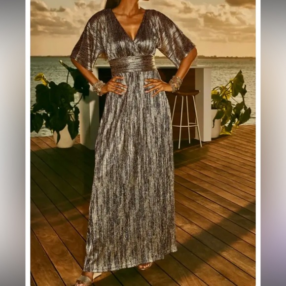 Lilly Pulitzer Dresses & Skirts - Lilly Pulitzer Parigi Maxi Dress in Gold Metallic Rope Stripe Berry Crinkle